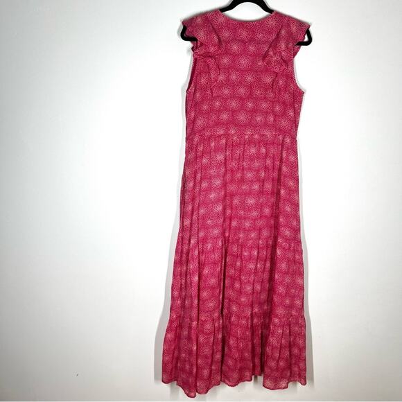 Banjanan Sz L Orion Sleeveless Floral Cotton Tiered Maxi Dress Pink - Picture 7 of 12
